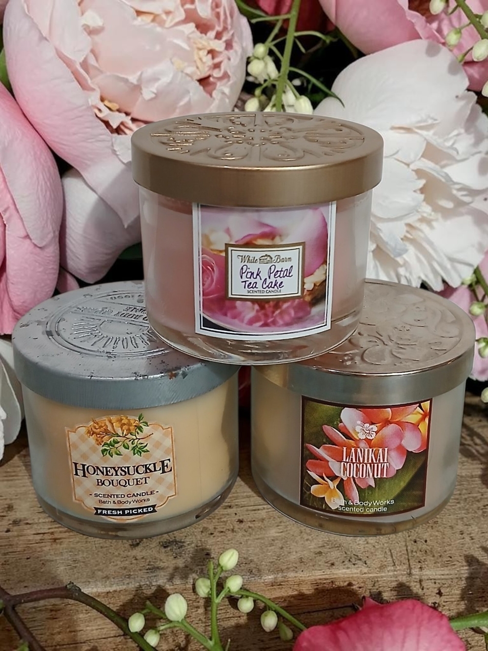 Bath & Body Works Pink Petal Tea Cake Candle with Gold Lid